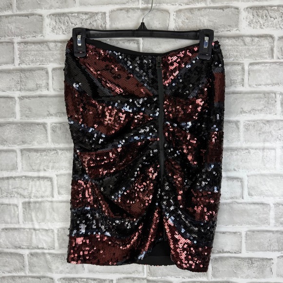 Veronica Beard Dresses & Skirts - Veronica Beard Sequin Ruched Front Zip Mini Skirt Black Copper Silver Size 0